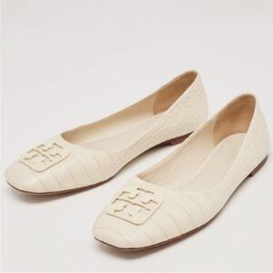 Tory Burch Georgia Croc-Embossed Cream Ballet Flats 9.5